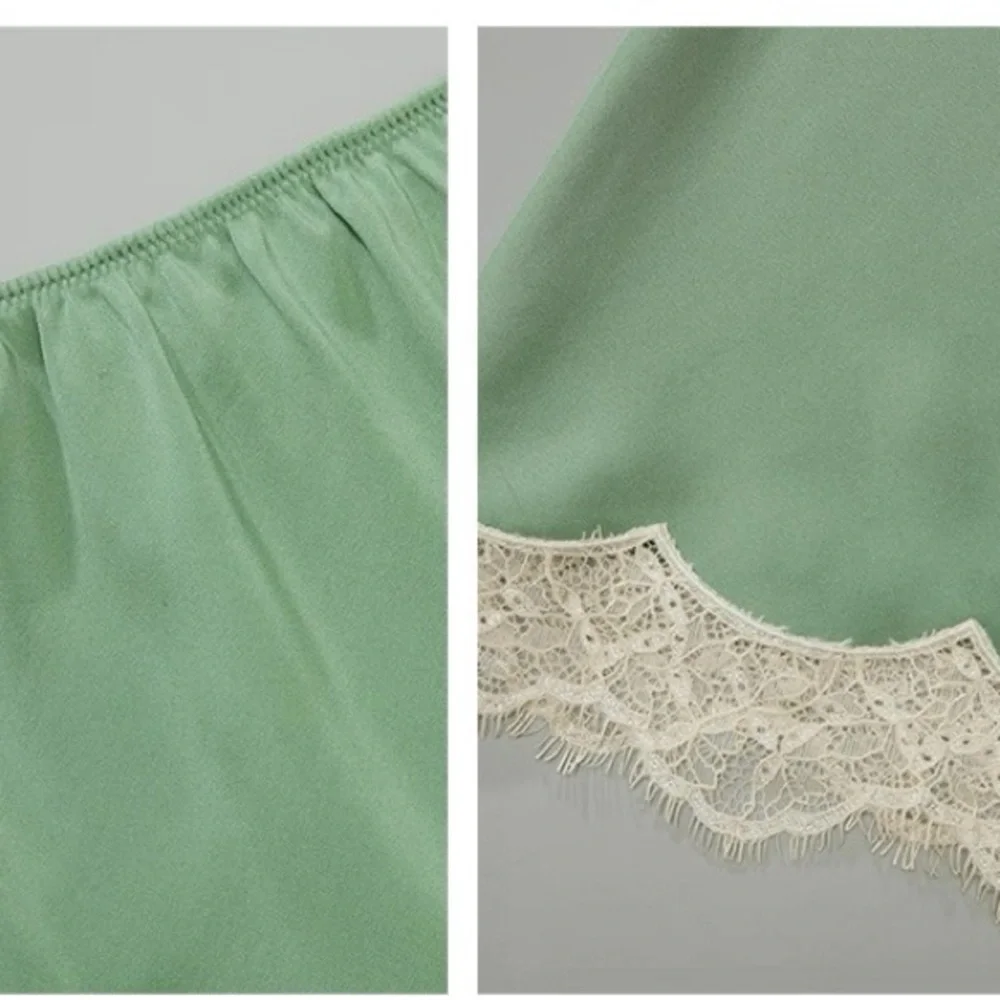 CHICJOC 100% Silk Bias-Cut Green Midi Skirt w/ Lace Hem size 38